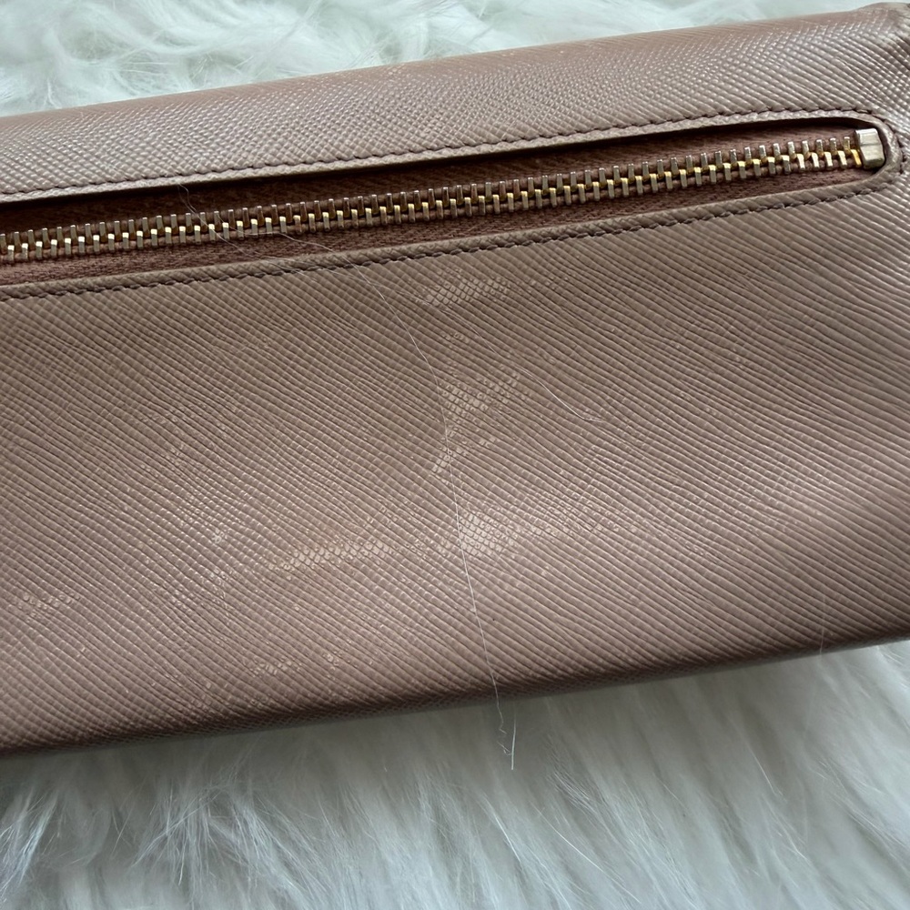 Prada Pink-Beige Saffiano Leather Flap Continental Wallet with Gold Logo - Picture 3 of 8